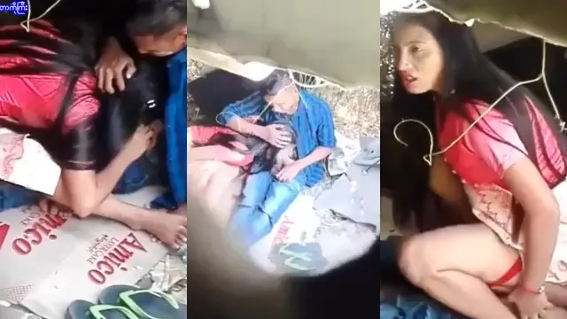 အပင်အောက်မှာ ထီးလေးကွယ်ပြီးအမှန်ကန်တီးနေတဲ့ မြန်မာအတွဲ ချောင်းရိုက်